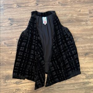 Johnny Was Black Velvet Burnout Silk Blend Open Front Sleeveless Vest Kimono XL